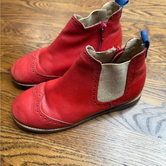 Mini Boden Red Leather Ankle Boots with Brogue Detail