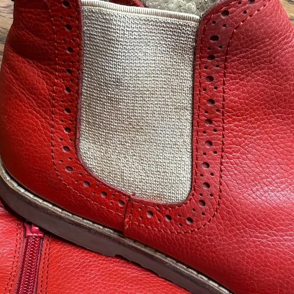 Mini Boden Red Leather Ankle Boots with Brogue Detail