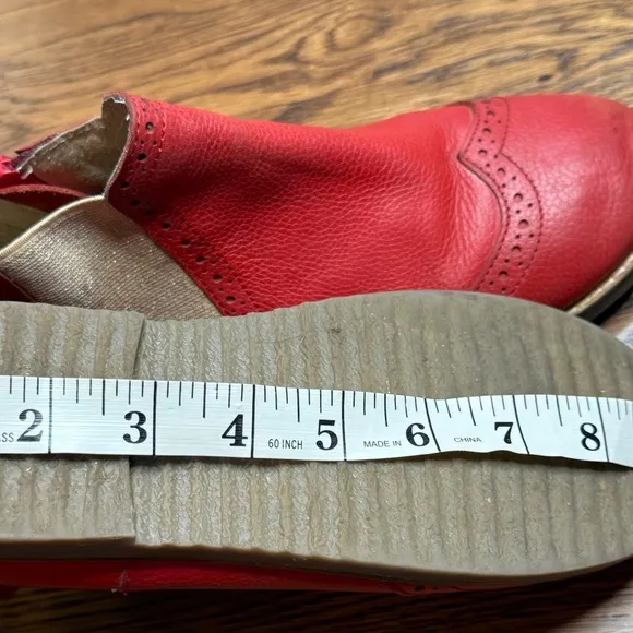 Mini Boden Red Leather Ankle Boots with Brogue Detail