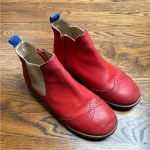 Mini Boden Red Leather Ankle Boots with Brogue Detail