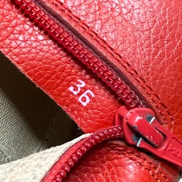 Mini Boden Red Leather Ankle Boots with Brogue Detail