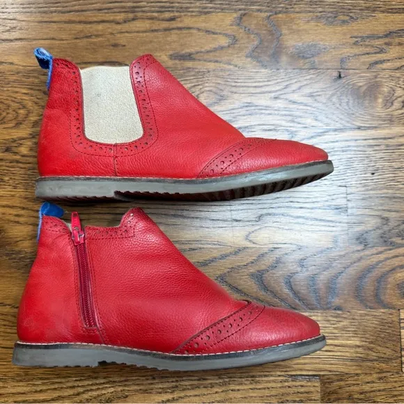 Mini Boden Red Leather Ankle Boots with Brogue Detail