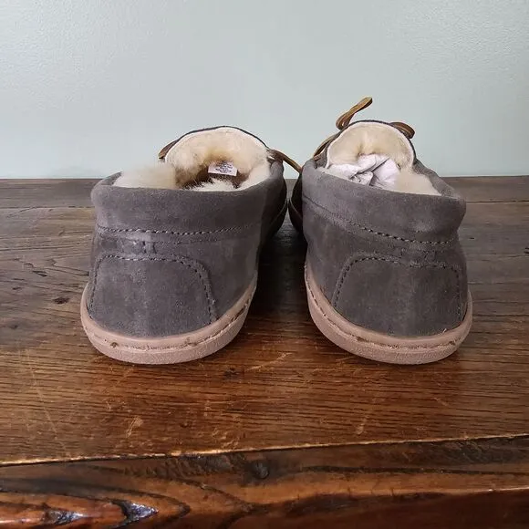Minnetonka Womens Sheepskin Hardsole Moccasin Slippers Gray Size 9