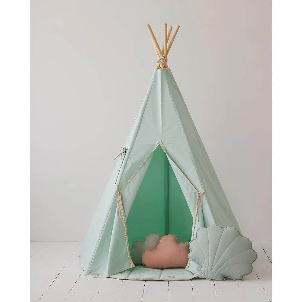 Mint Fog Teepee With Pompoms And Mat Set - Mint