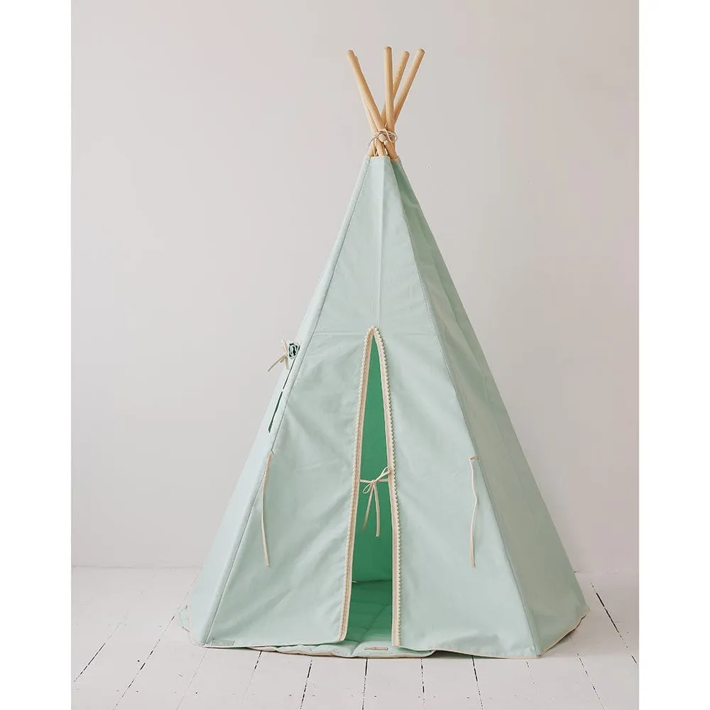 Mint Fog Teepee With Pompoms And Mat Set - Mint