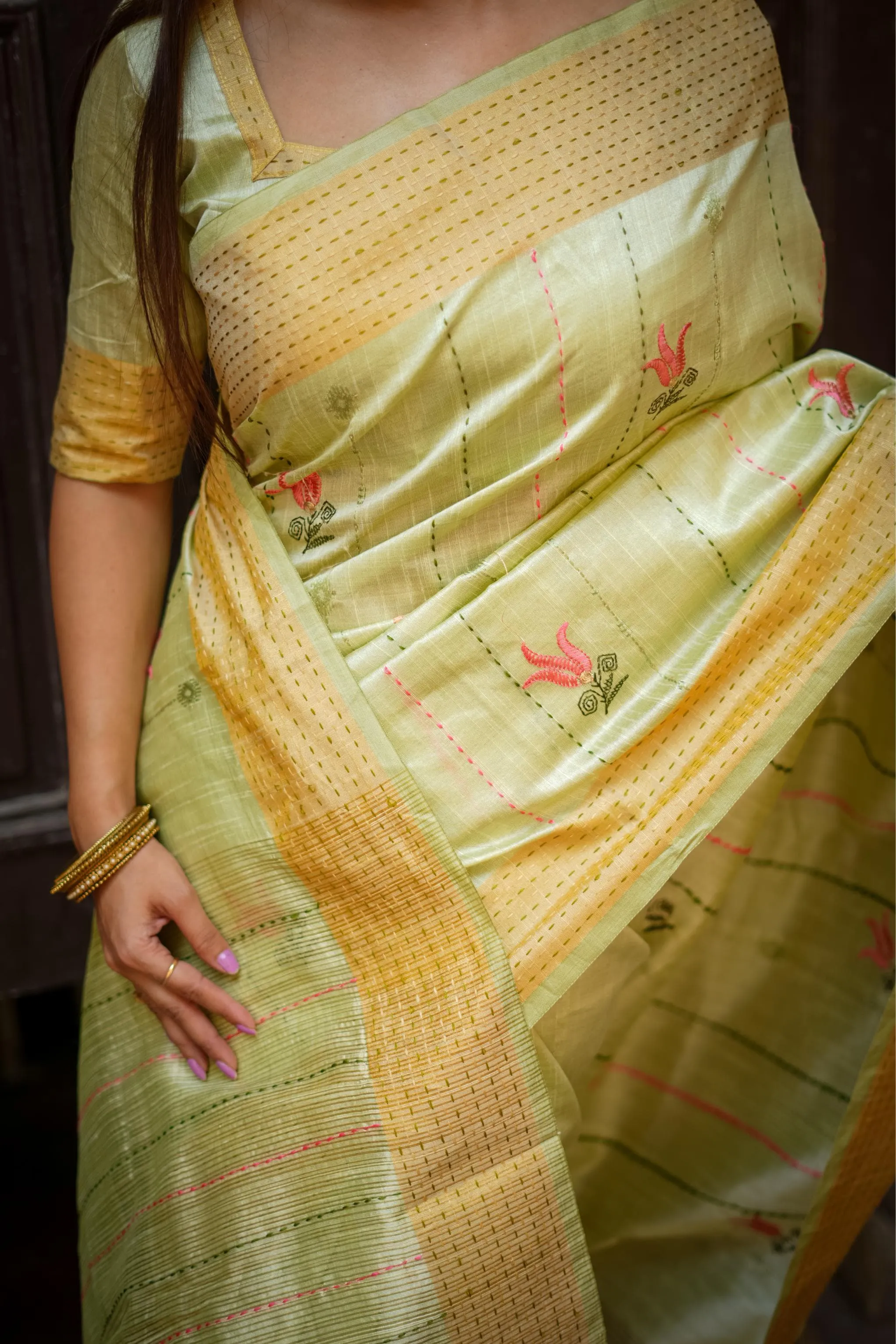 Mint Green Khadi Tussar Silk Saree