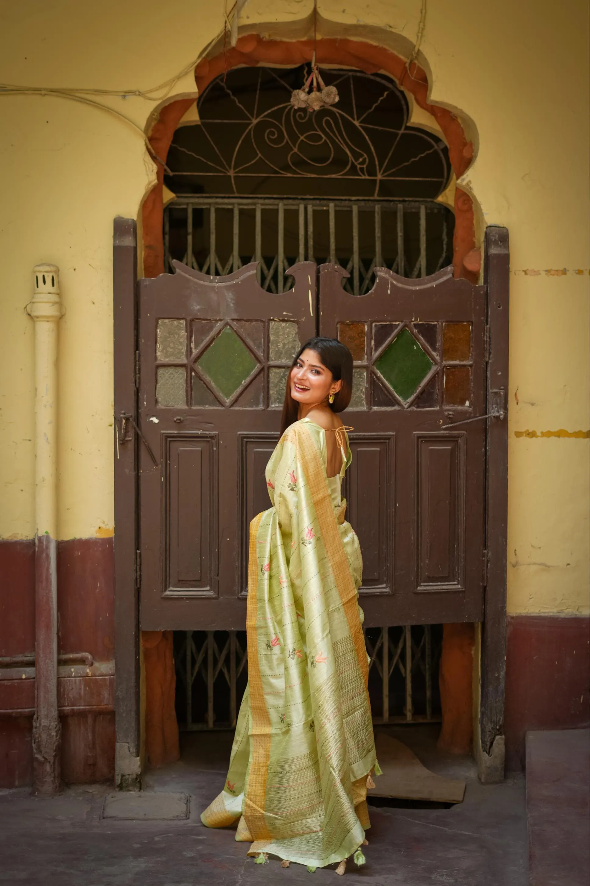 Mint Green Khadi Tussar Silk Saree