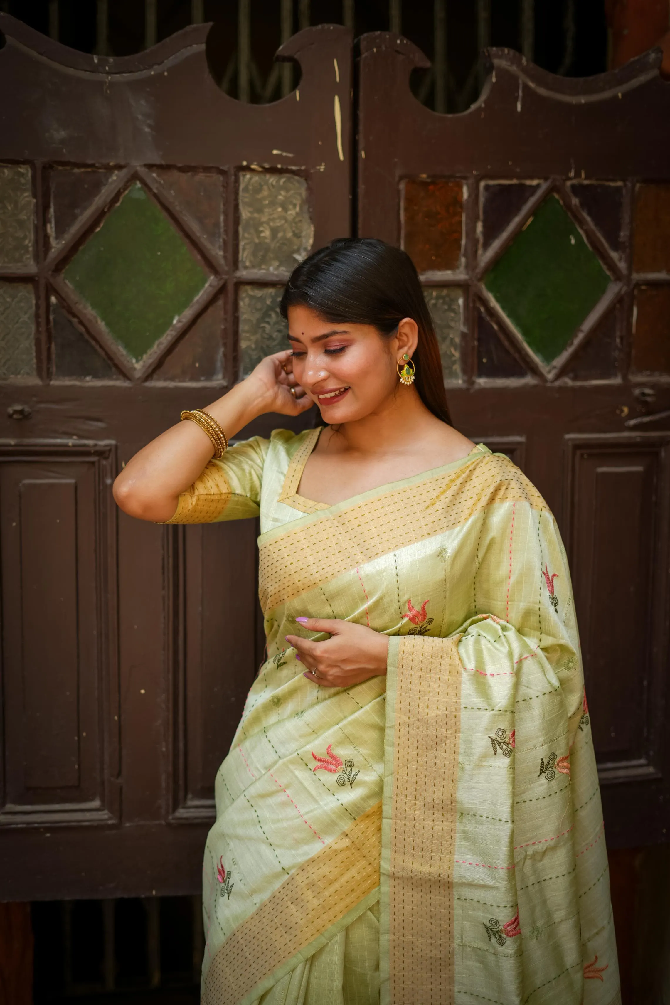 Mint Green Khadi Tussar Silk Saree