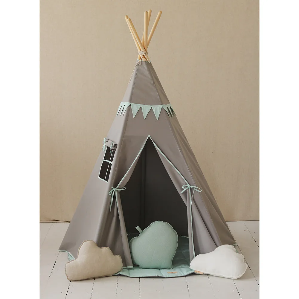 Mint Love Teepee With Garland And Mat Set - Grey & Light Green