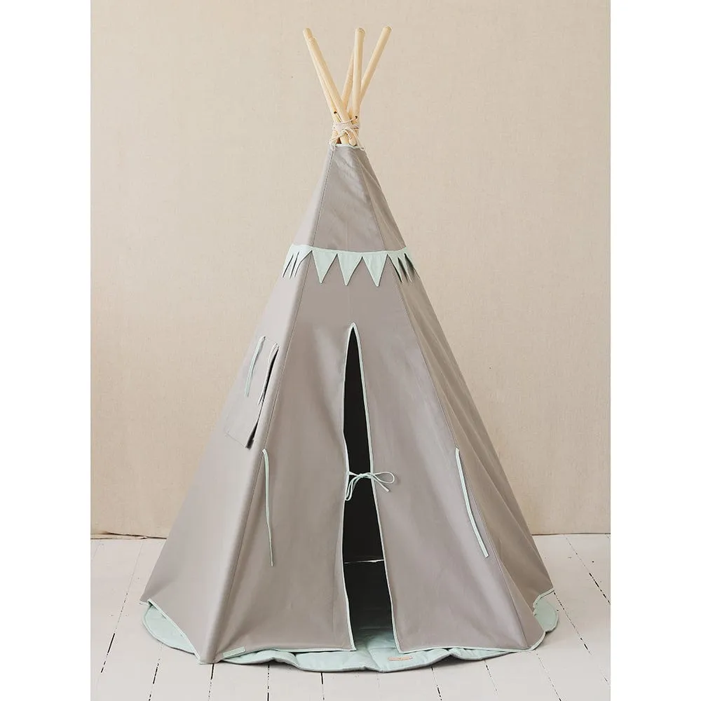 Mint Love Teepee With Garland And Mat Set - Grey & Light Green