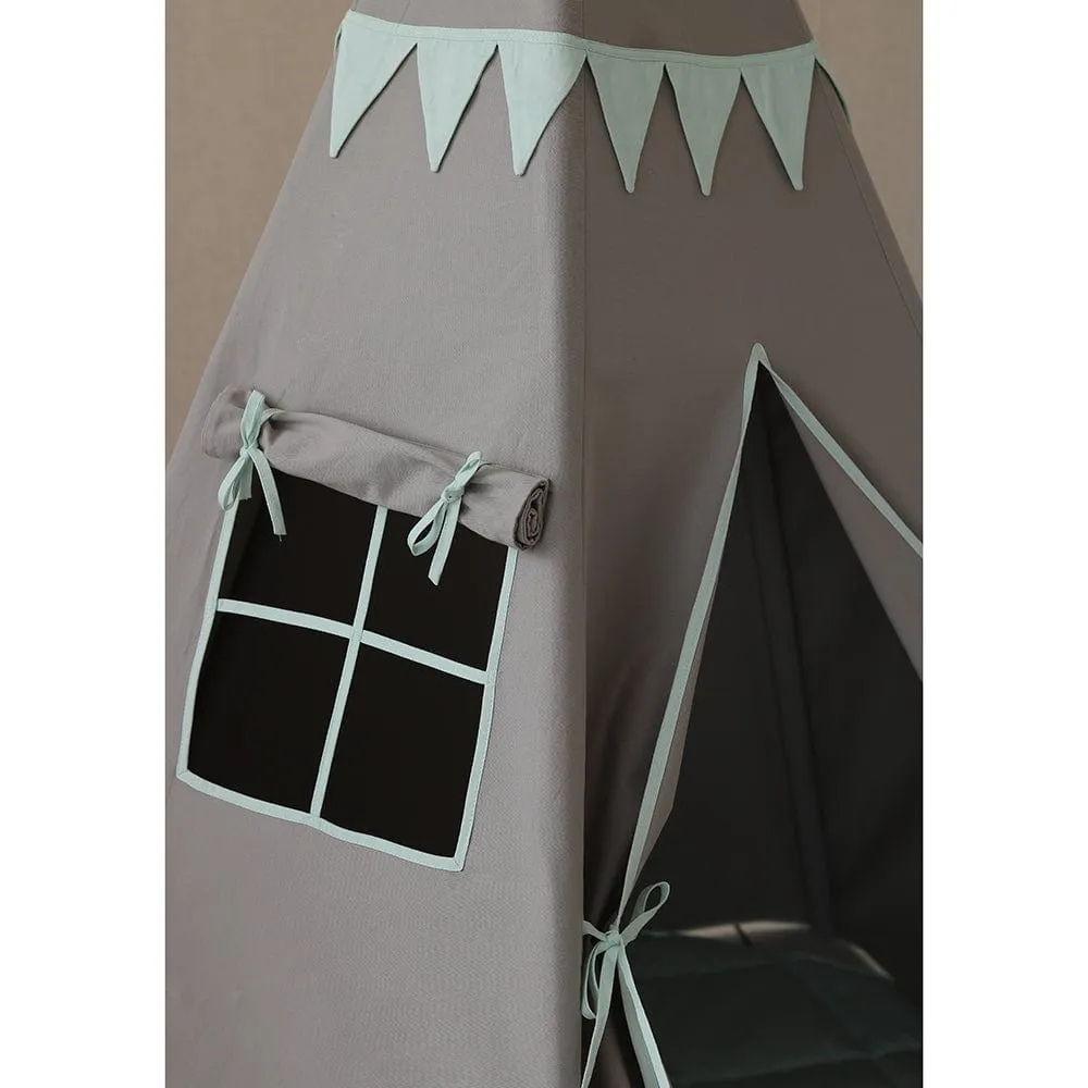 Mint Love Teepee With Garland And Mat Set - Grey & Light Green