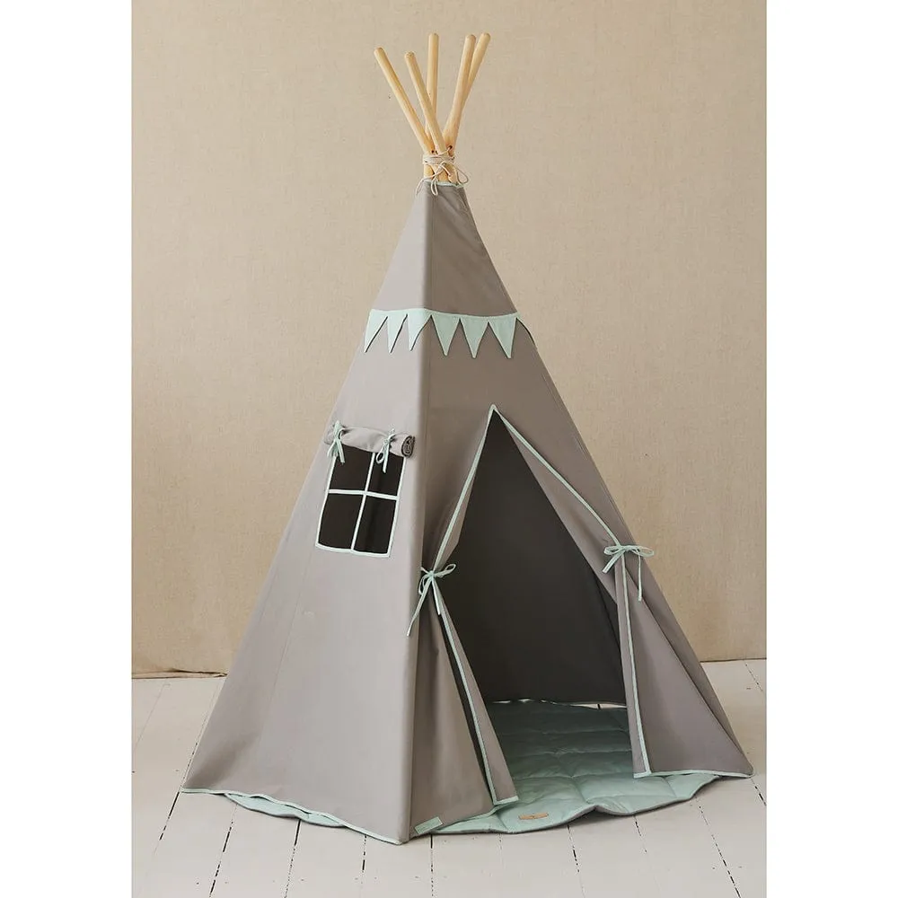 Mint Love Teepee With Garland And Mat Set - Grey & Light Green