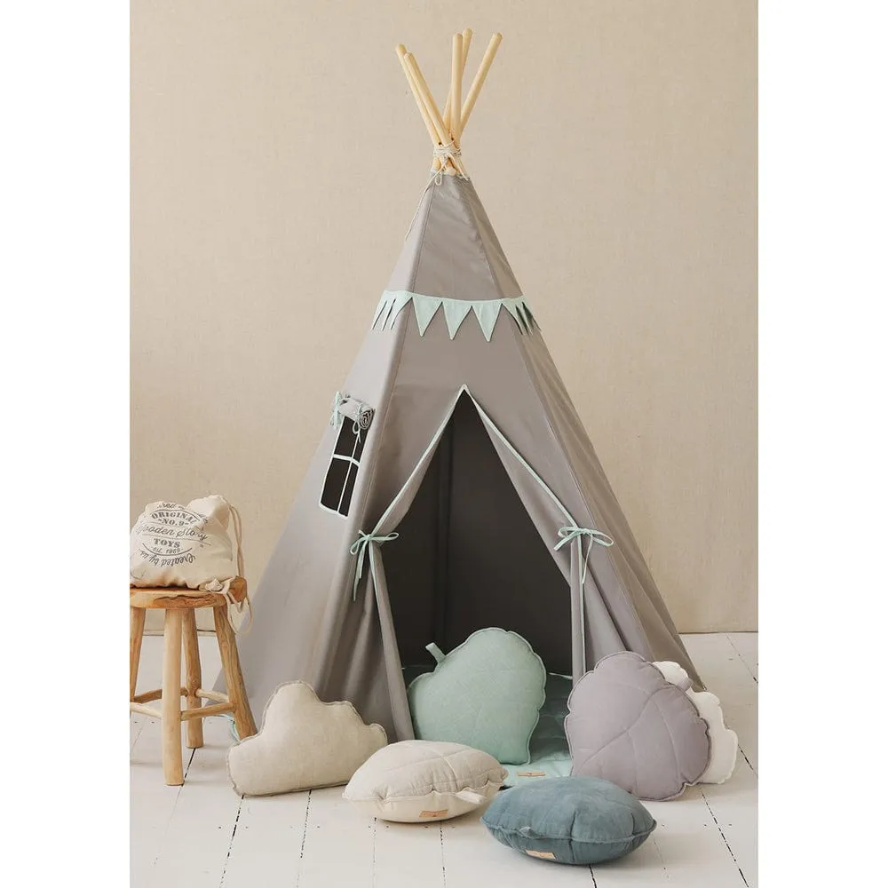 Mint Love Teepee With Garland And Mat Set - Grey & Light Green