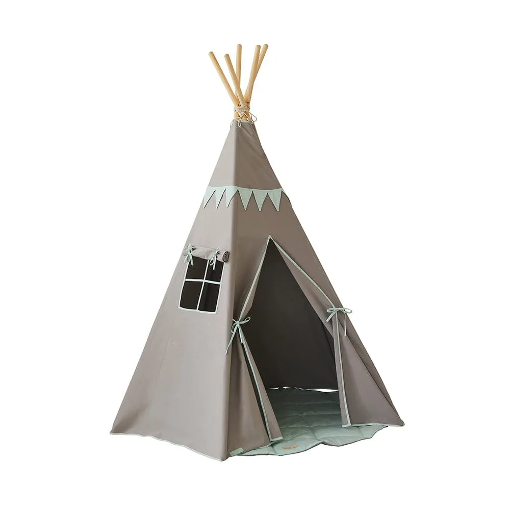 Mint Love Teepee With Garland And Mat Set - Grey & Light Green