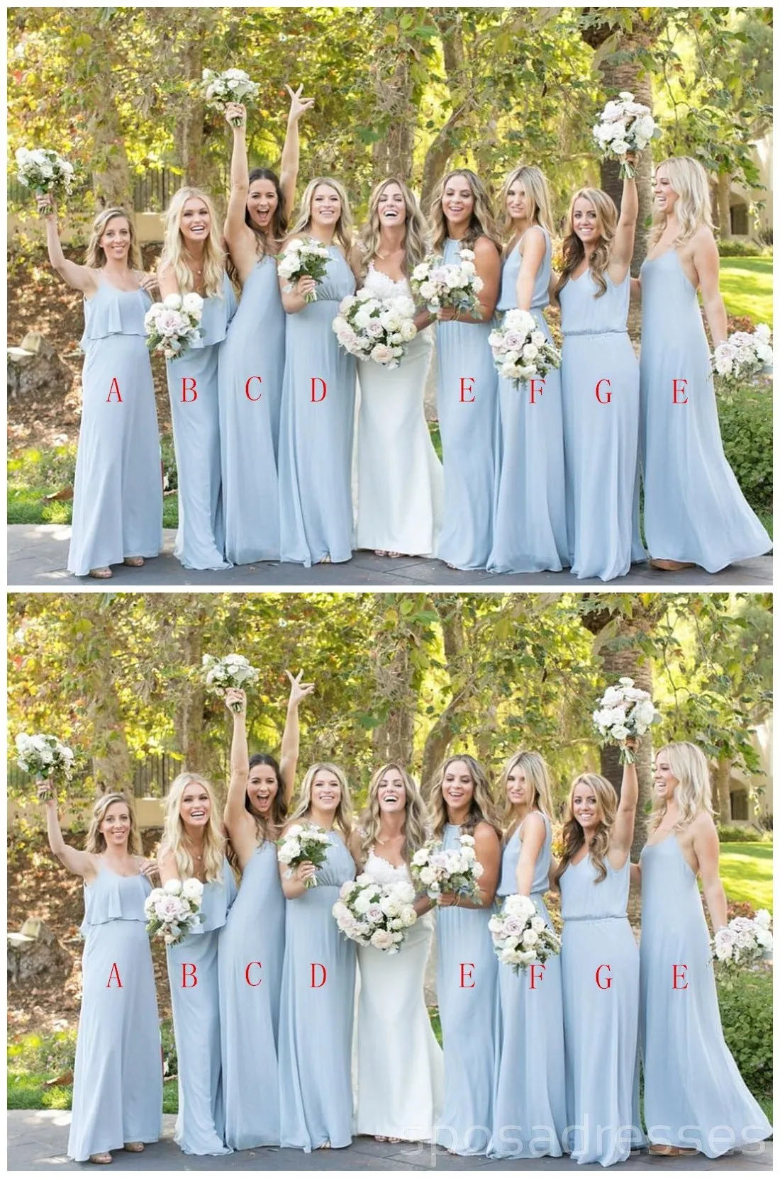 Mismatched Blue Chiffon Floor Length Cheap Long Bridesmaid Dresses, WG567