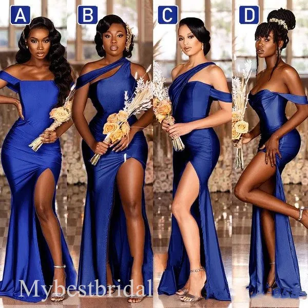 Mismatched OFF Shoulder Side Slit Mermaid Bridesmaid  Dressess, BDS0381