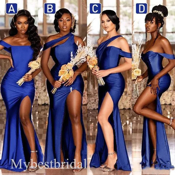 Mismatched OFF Shoulder Side Slit Mermaid Bridesmaid  Dressess, BDS0381