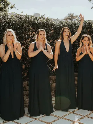 Mismatched Simple V-neck Long Bridesmaid Dresses Online,SFWG00393