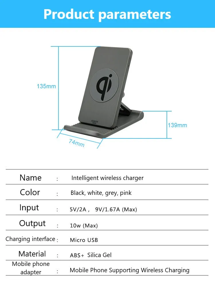 Mobile Phone Holder Wireless Charger Adjustable Mobile Phobe Bracket Vertical wireless charging Suitable for Apple Samsung Gray