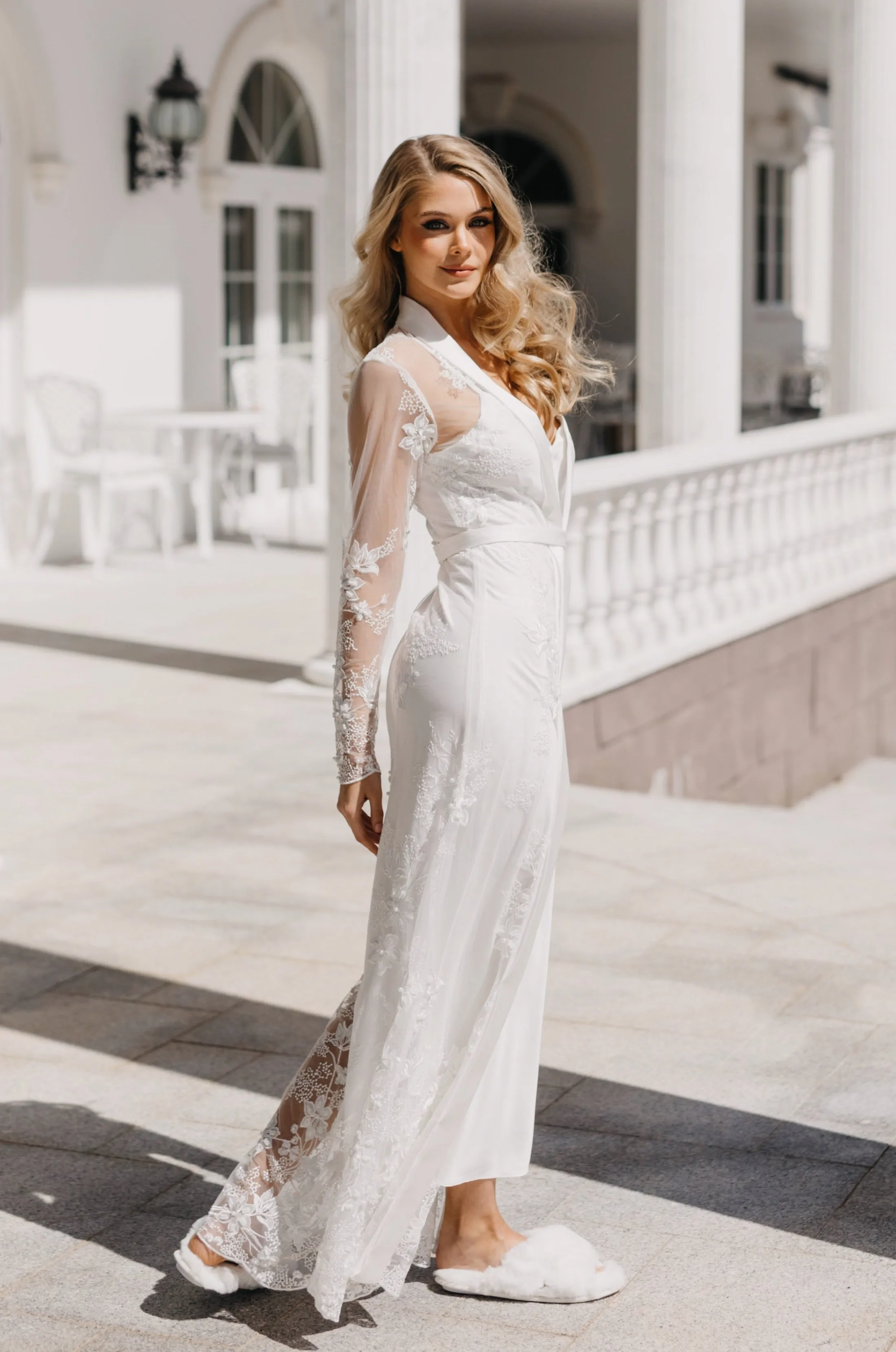 Monique Pearl Beaded Maxi Bridal Robe - Includes Slip
