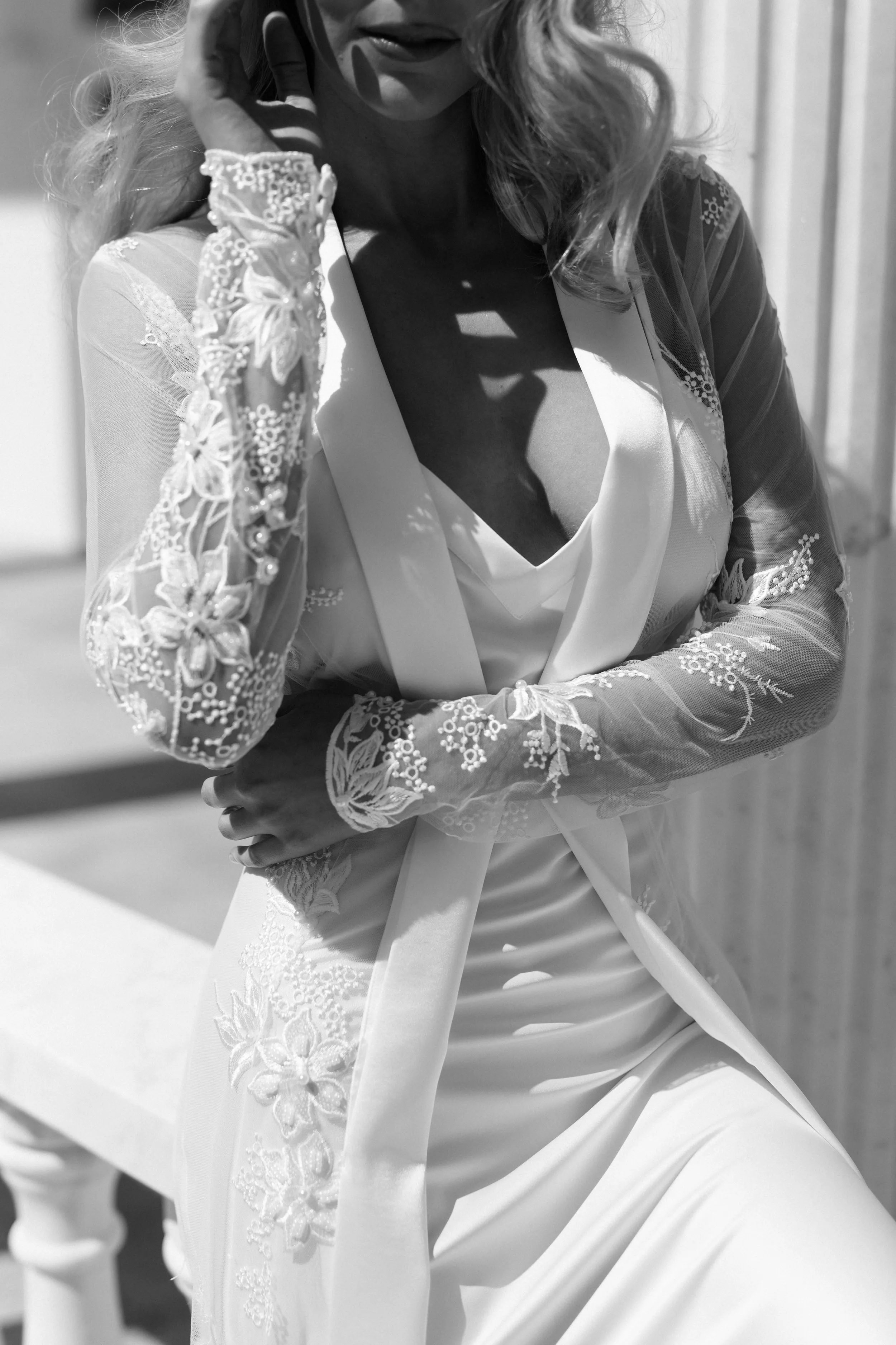 Monique Pearl Beaded Maxi Bridal Robe - Includes Slip