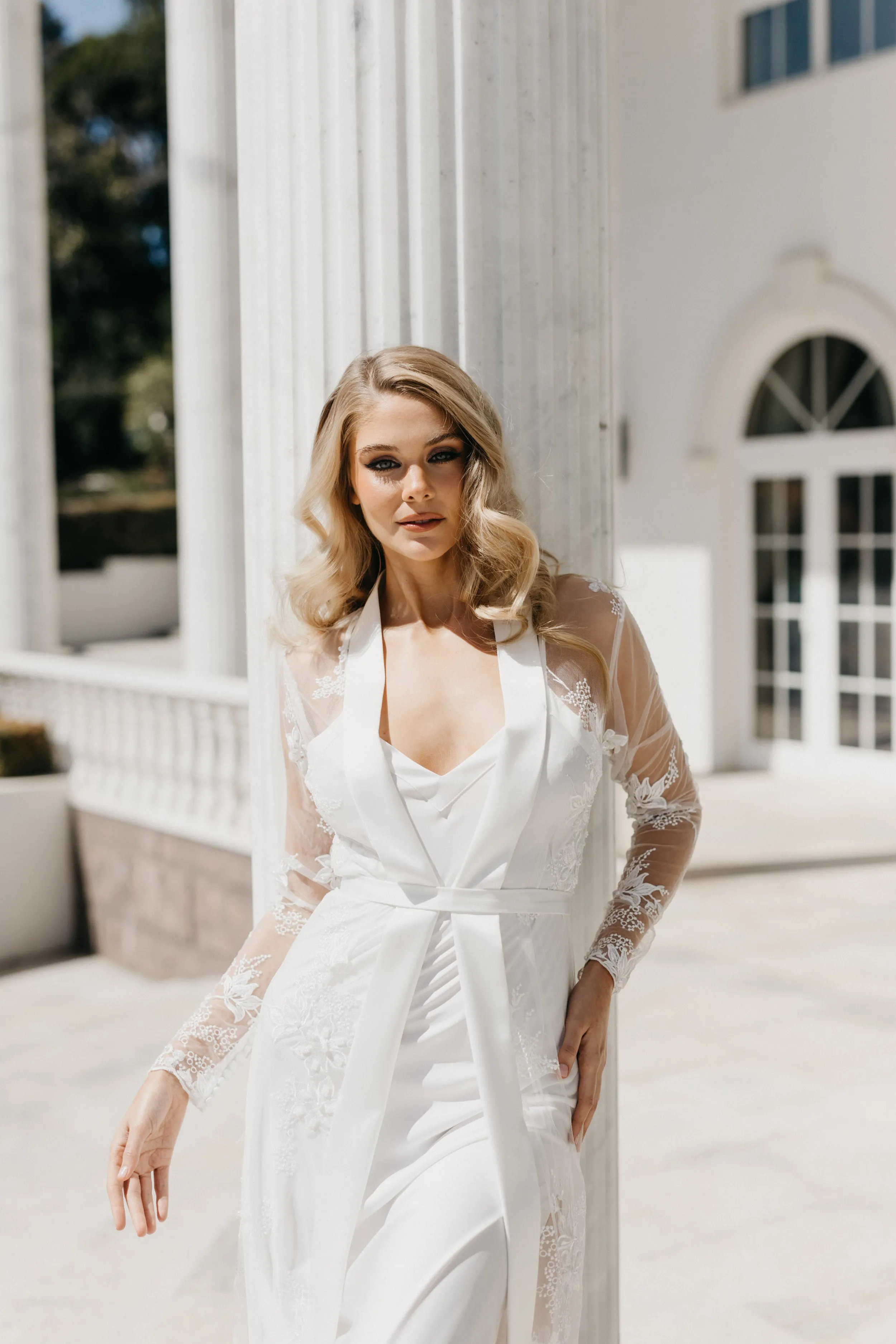 Monique Pearl Beaded Maxi Bridal Robe - Includes Slip