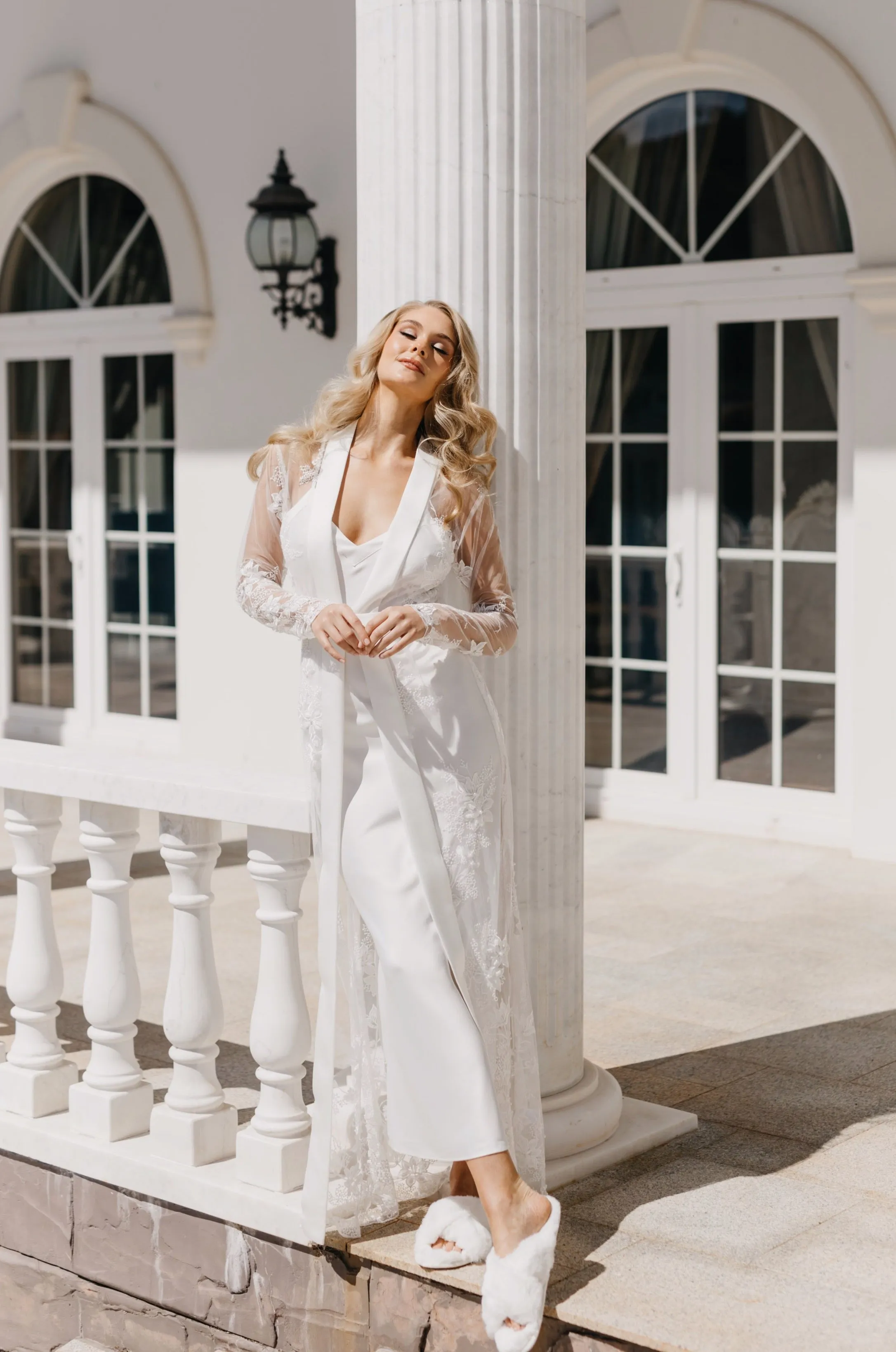 Monique Pearl Beaded Maxi Bridal Robe - Includes Slip