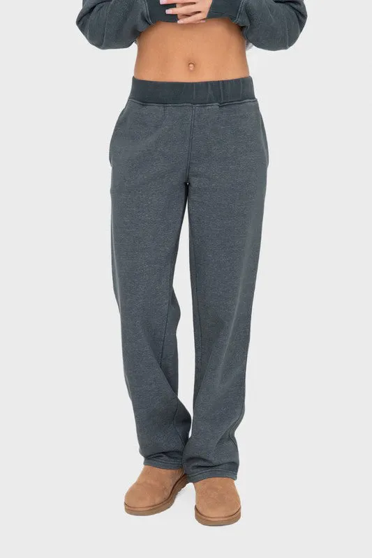 Mono B Elastic Waist Fleece Pants in Jungle Green