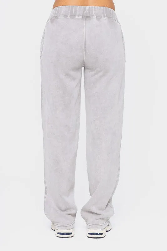 Mono B Elastic Waist Fleece Pants with Pockets in Light Gray