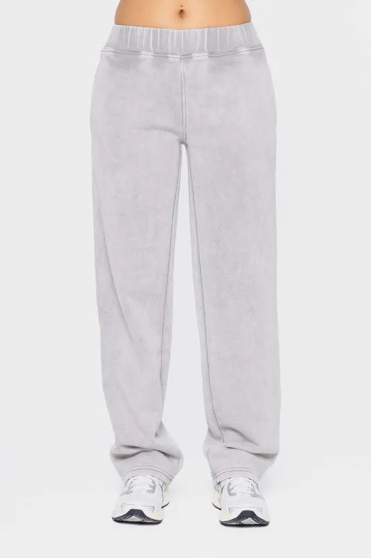 Mono B Elastic Waist Fleece Pants with Pockets in Light Gray