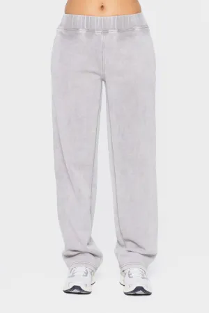 Mono B Elastic Waist Fleece Pants with Pockets in Light Gray