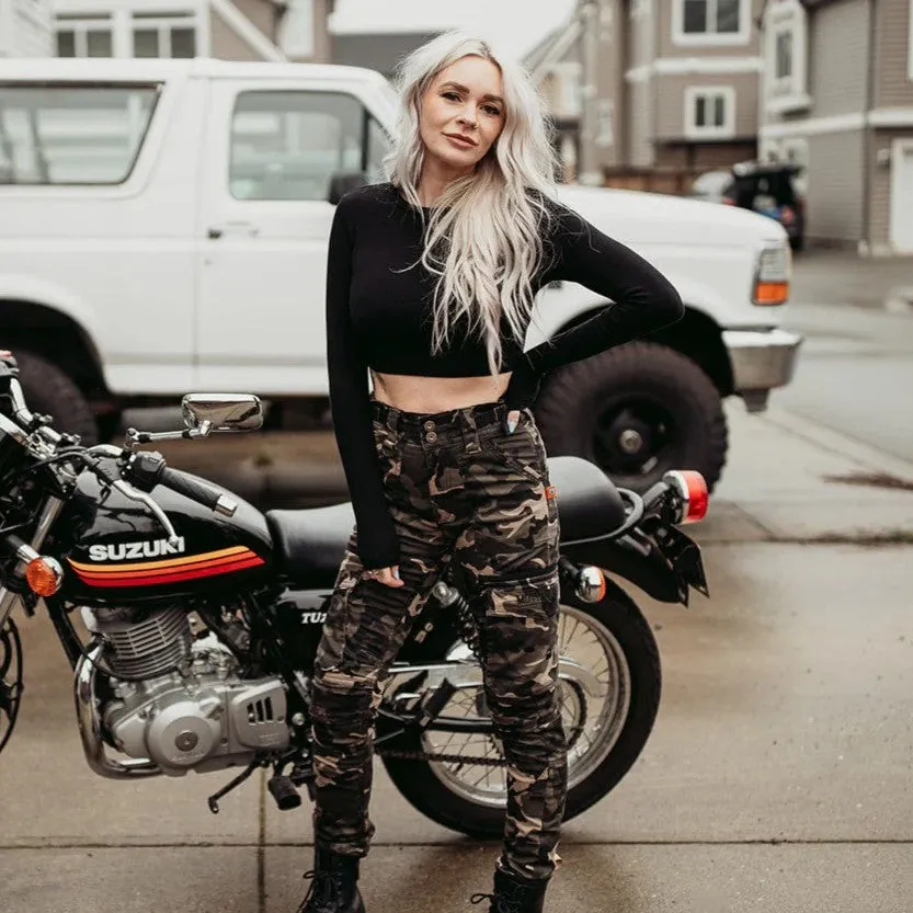 MOTOGIRL LARA CARGO TROUSERS | CAMO