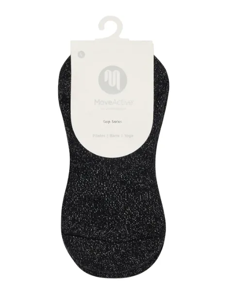 MoveActive Classic Low Rise Non Slip Grip Socks - Black Sparkle Frill