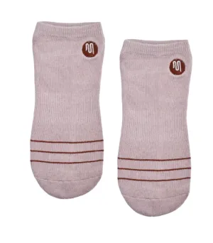 MoveActive Classic Low Rise Non Slip Grip Socks - Blush Pink with Terracotta Stripe