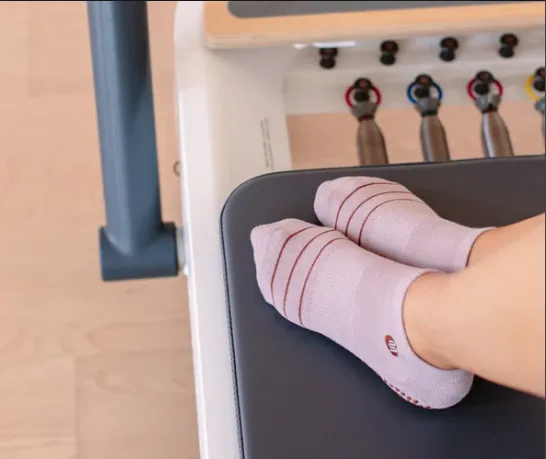 MoveActive Classic Low Rise Non Slip Grip Socks - Blush Pink with Terracotta Stripe