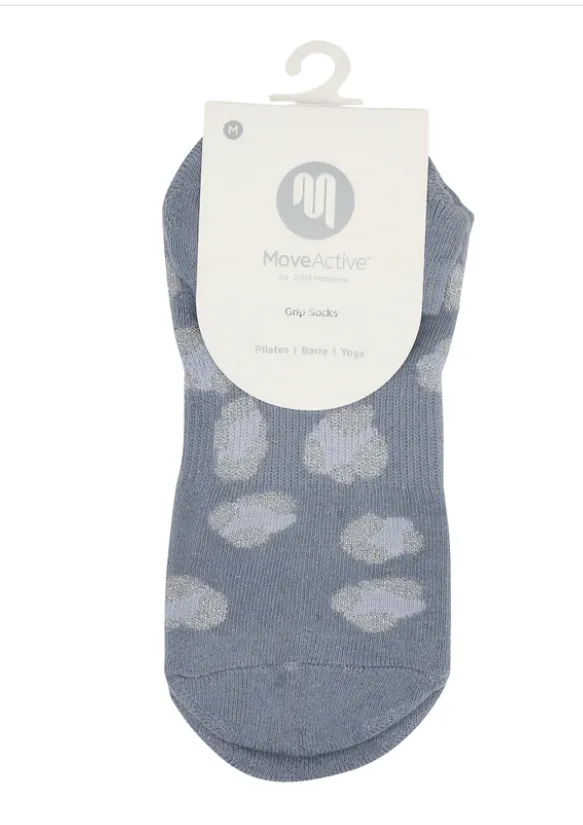 MoveActive Classic Low Rise Non Slip Grip Socks - Silver Sparkle Cheetah In Cloudy Blue