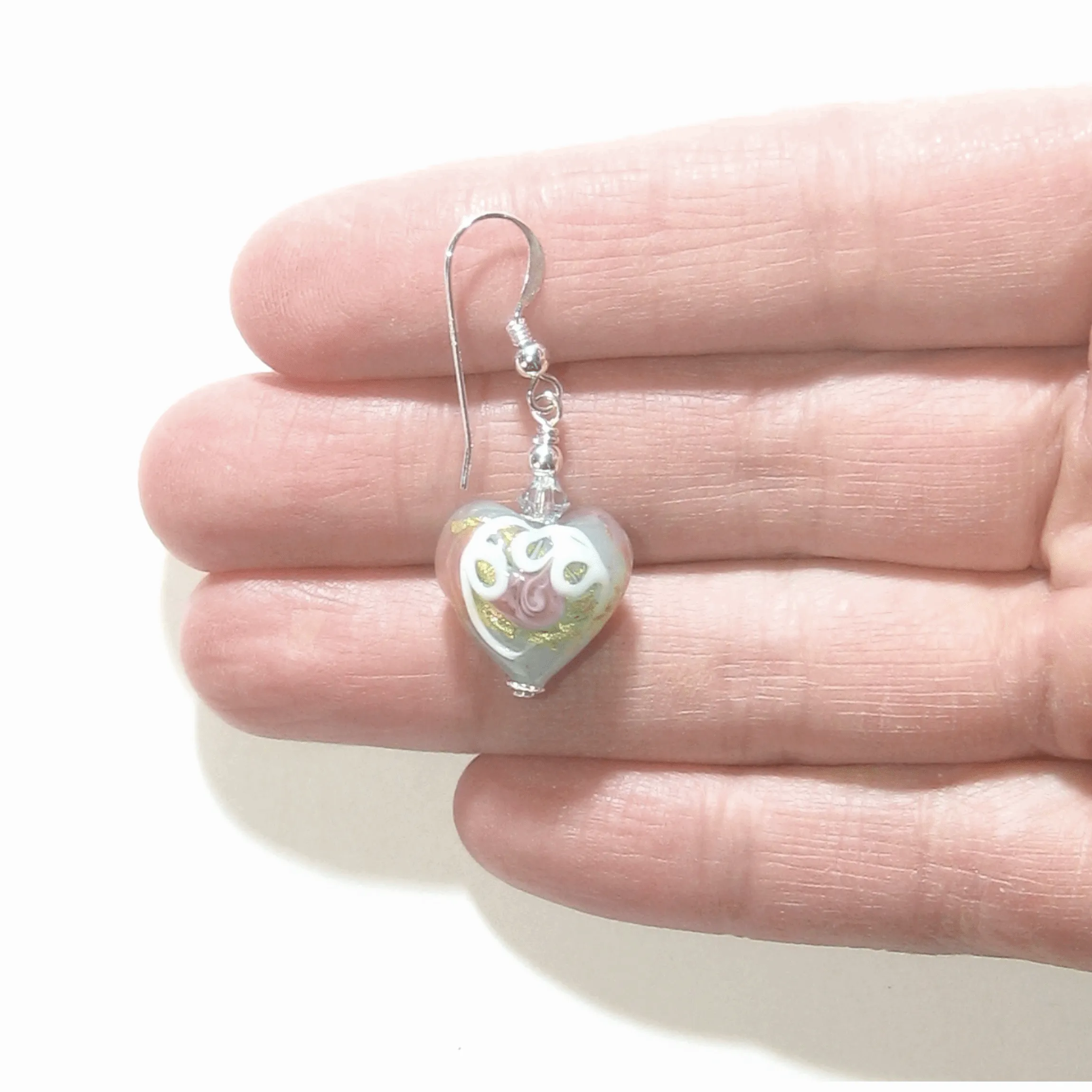 Murano Glass Aquamarine Heart Wedding Cake Silver Earrings