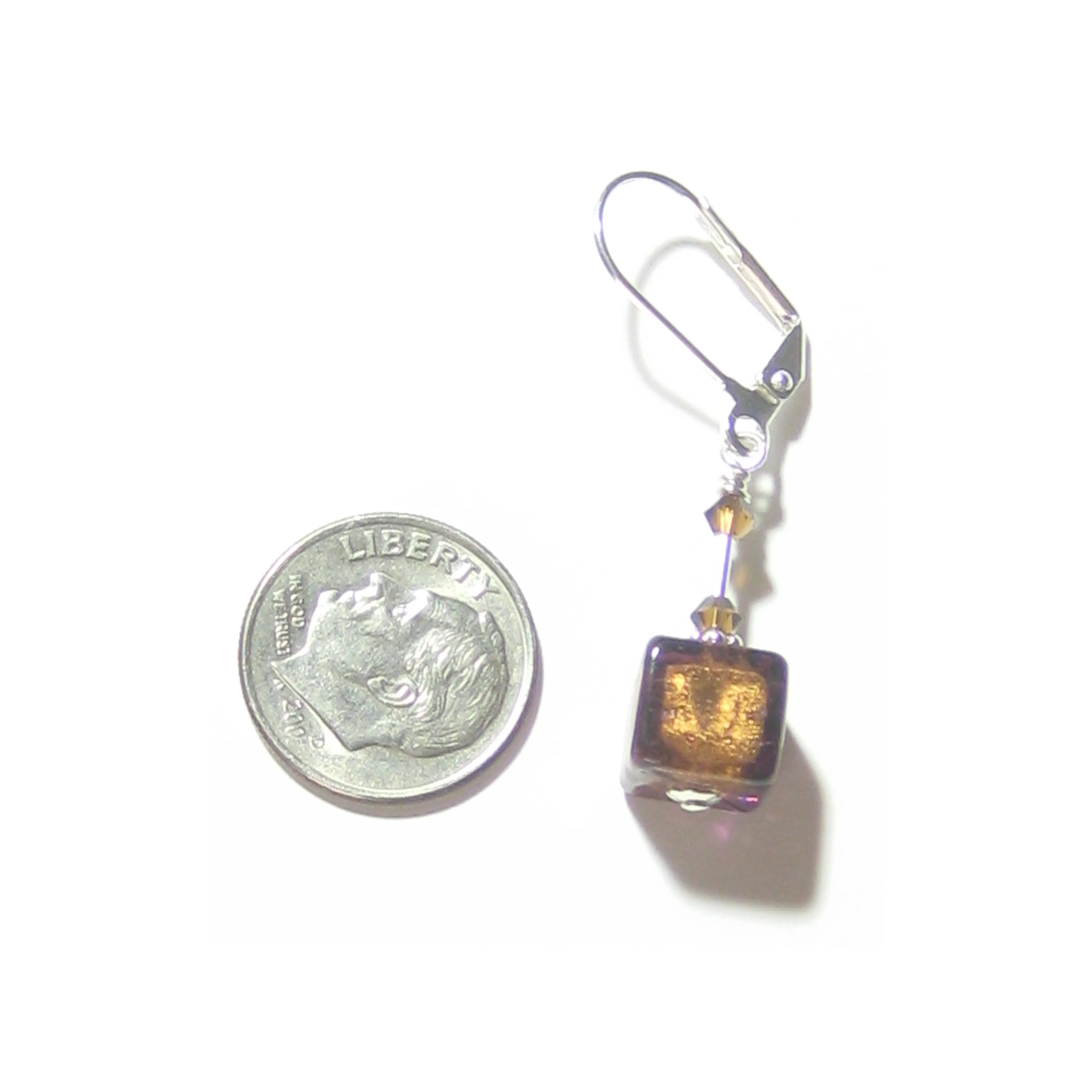 Murano Glass Brown Cube Sterling Silver Earrings