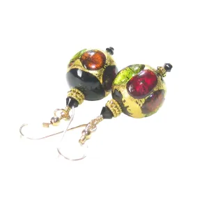 Murano Glass Colorful Dot Black Gold Earrings