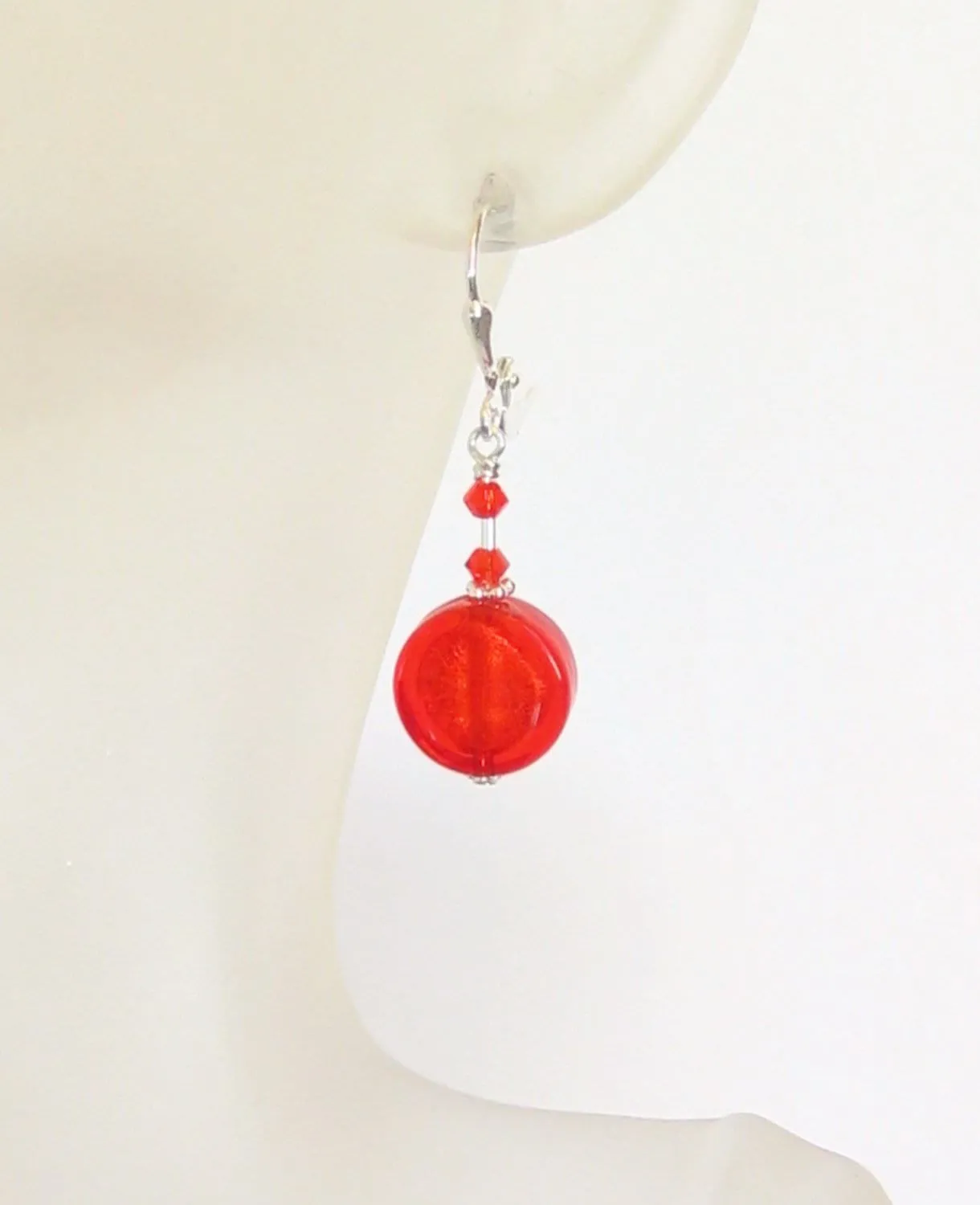 Murano Glass Orange Coin Sterling Silver Earrings