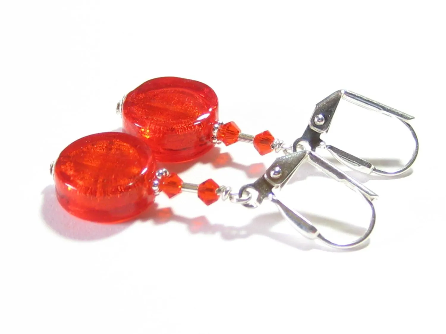 Murano Glass Orange Coin Sterling Silver Earrings