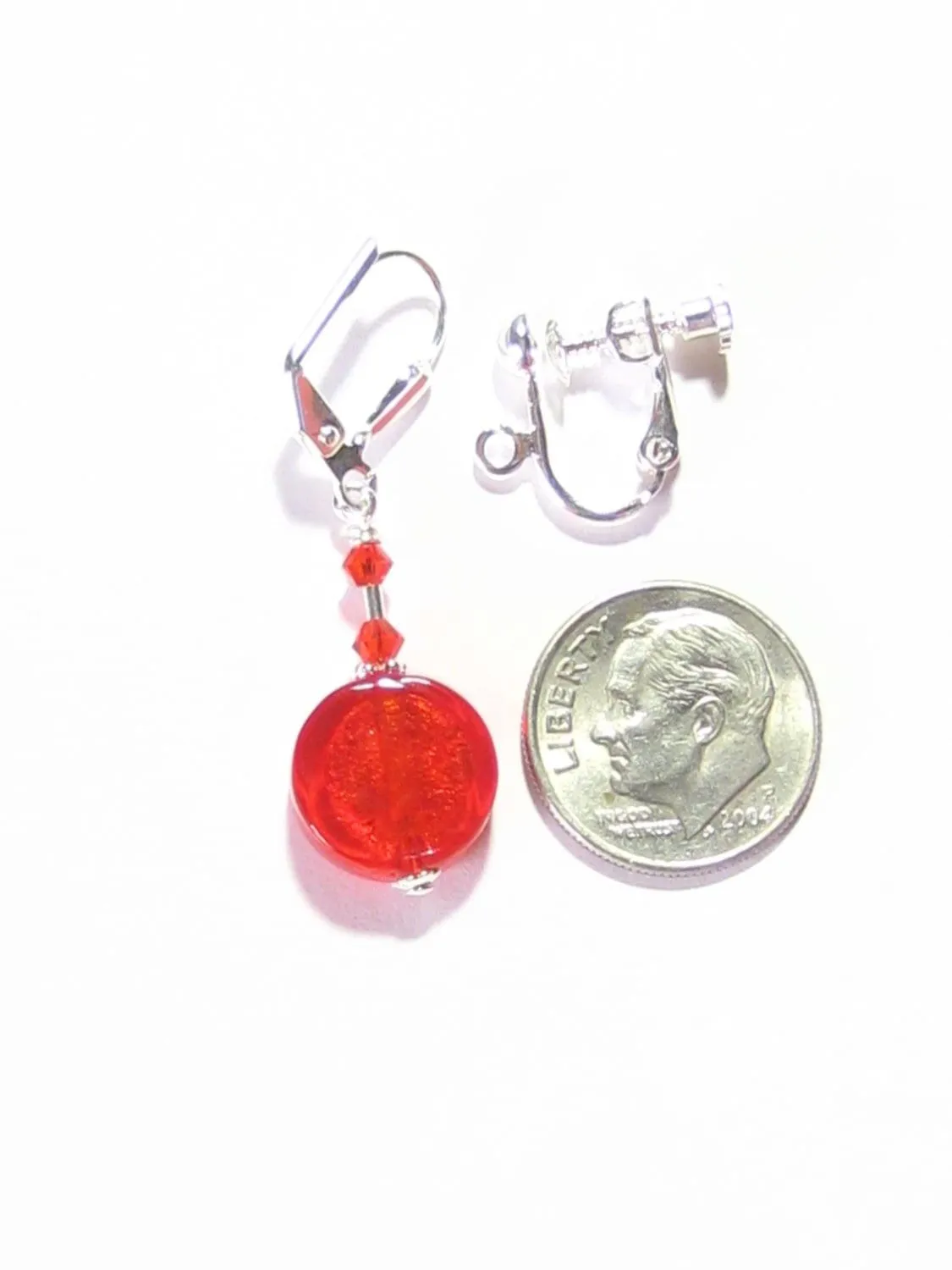 Murano Glass Orange Coin Sterling Silver Earrings