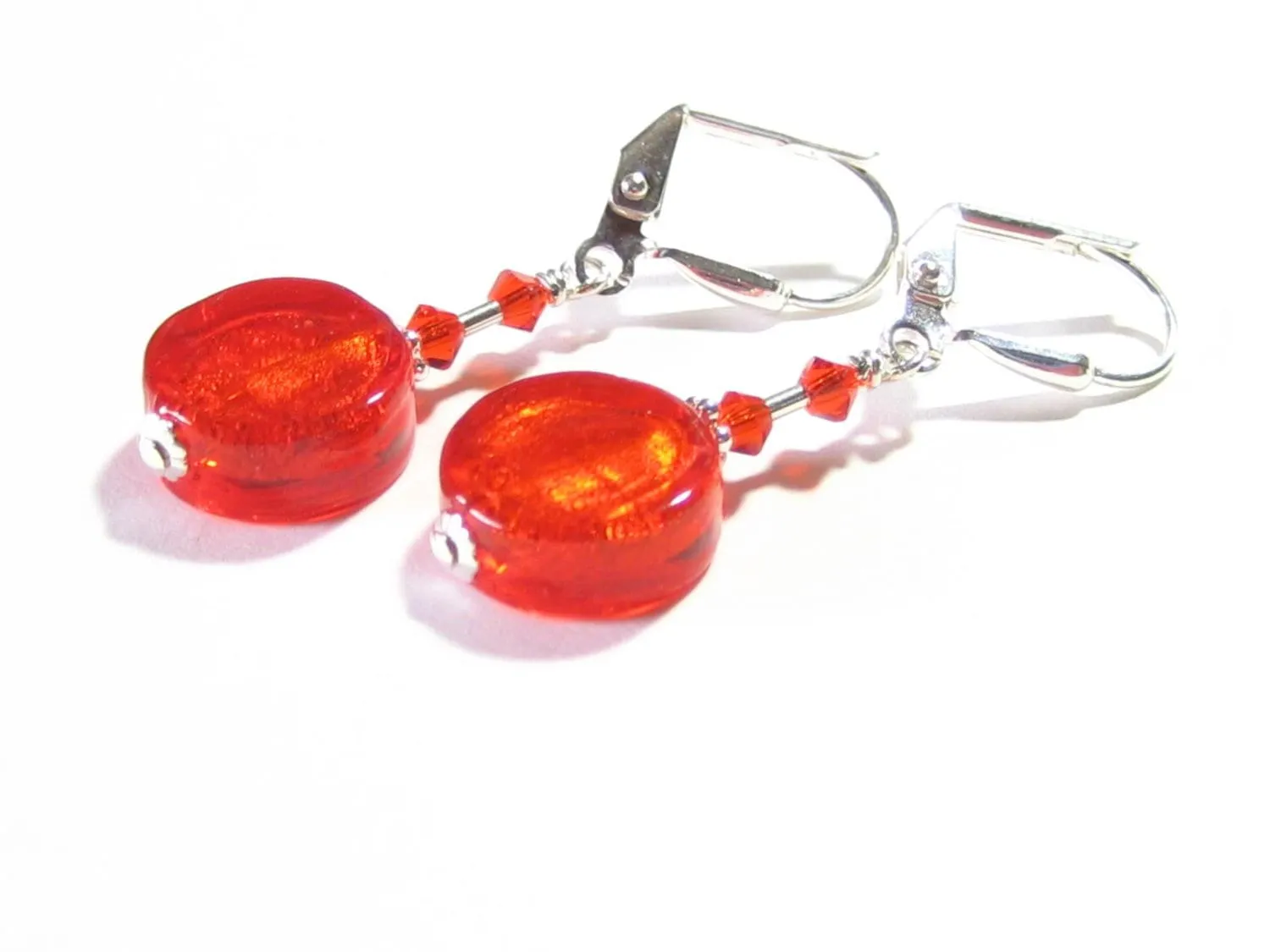 Murano Glass Orange Coin Sterling Silver Earrings