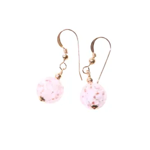 Murano Glass Pale Pink Ball Gold Earrings, Venetian Jewelry