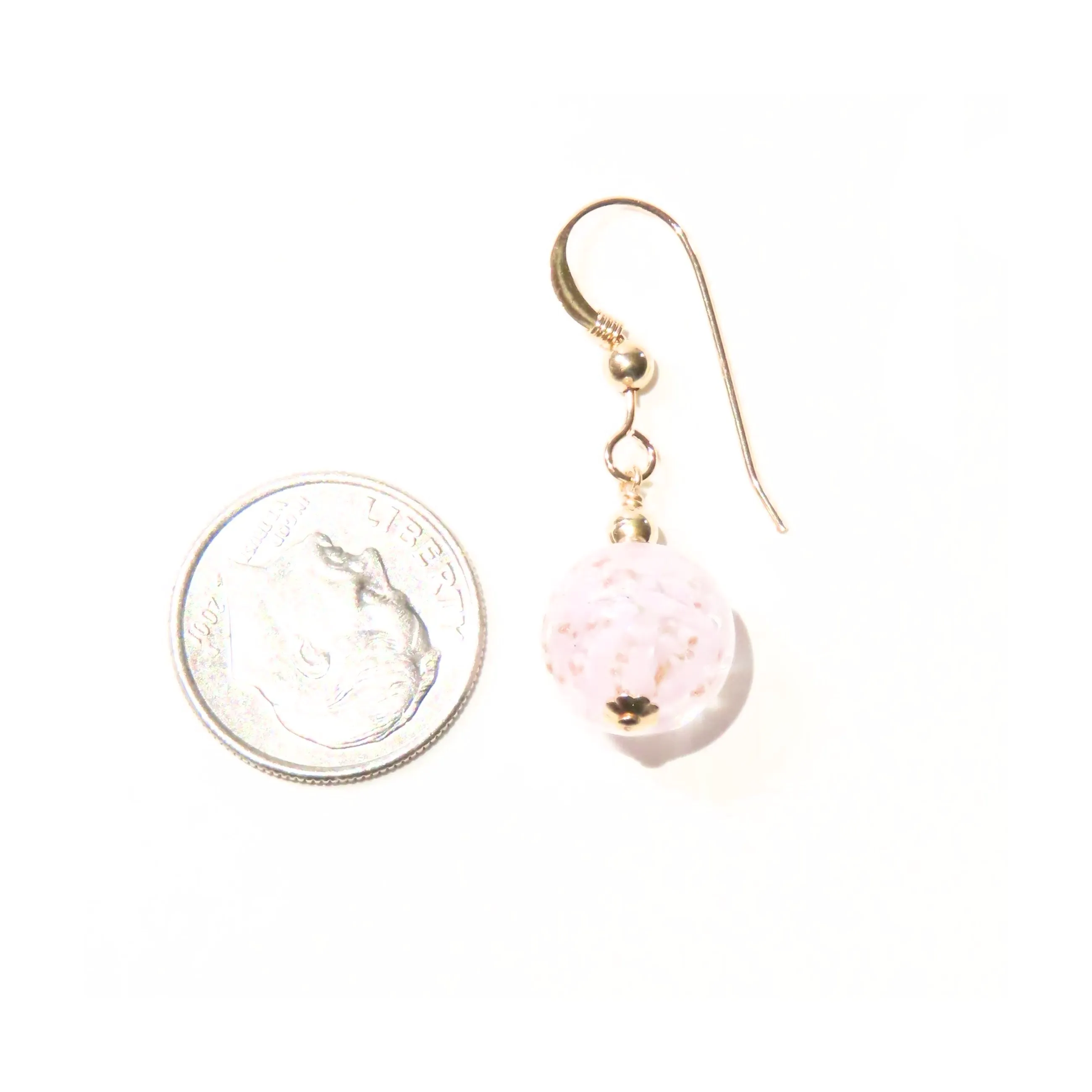 Murano Glass Pale Pink Ball Gold Earrings, Venetian Jewelry
