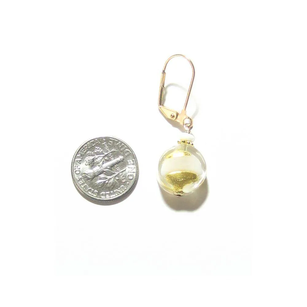Murano Glass White Swirl Yellow Gold Earrings by JKC Murano