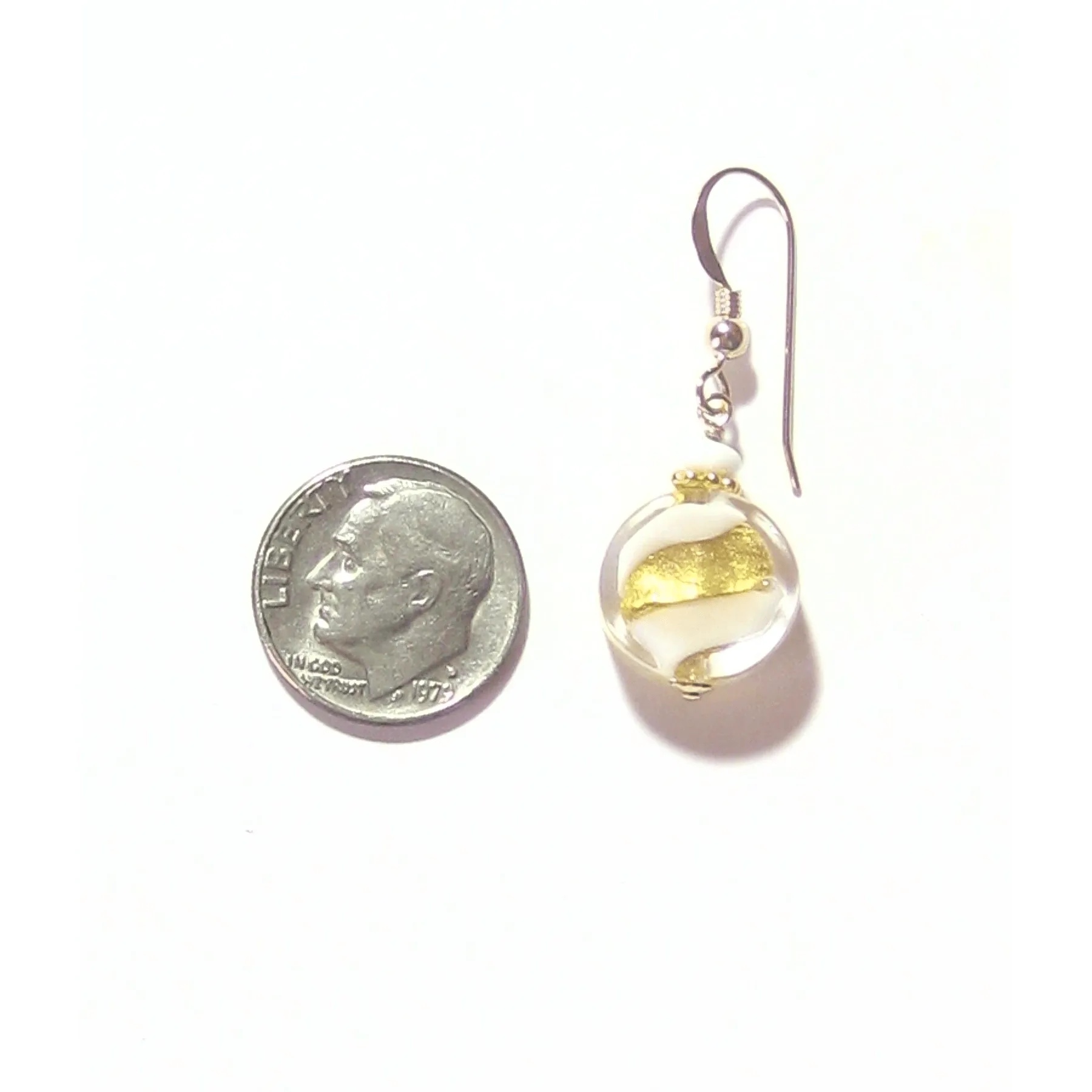 Murano Glass White Swirl Yellow Gold Earrings by JKC Murano