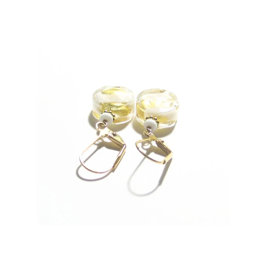 Murano Glass White Swirl Yellow Gold Earrings by JKC Murano