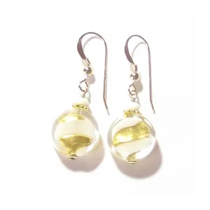 Murano Glass White Swirl Yellow Gold Earrings by JKC Murano
