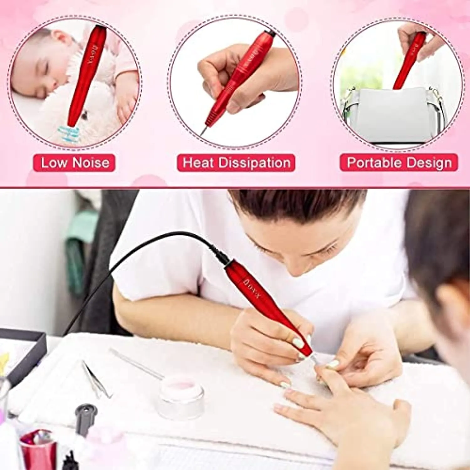 Nail Drill File Bundle with 300 pcs Nail Sanding Bands Bits 3/32 Inch Size #80#120#180 Nail Drill Bits For Acrylic Nail Manicure Pedicure